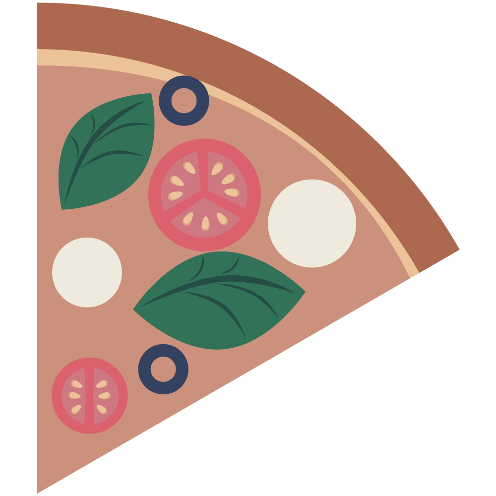 シンプルでフラットなトマトとバジルとモッツァレラチーズのマルゲリータピザのイラスト