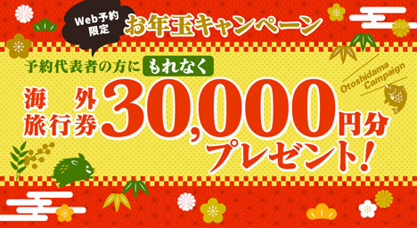 JALは、もれなく30,000円分の旅行券がもらえる「Web予約限定！JMB海外ツアー お年玉キャンペーン」を開催！