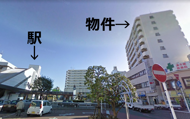 ■茅ヶ崎駅からわずか1分以内　左が茅ヶ崎駅です。駅の近さが分かりますね。