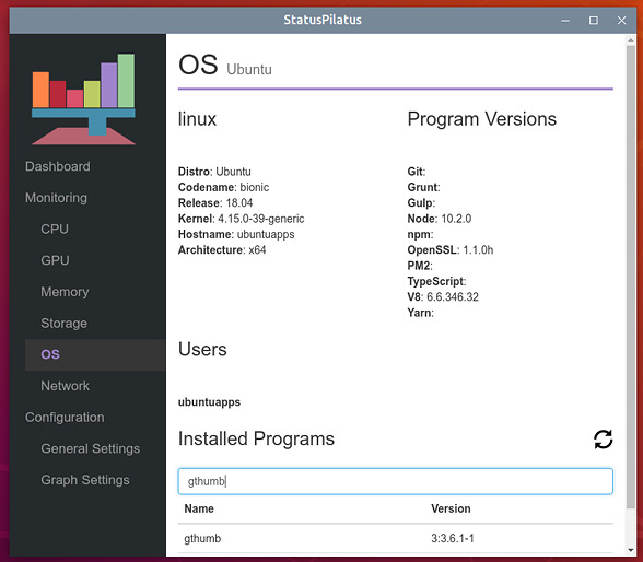 StatusPilatus システムモニタ Ubuntuのバージョン